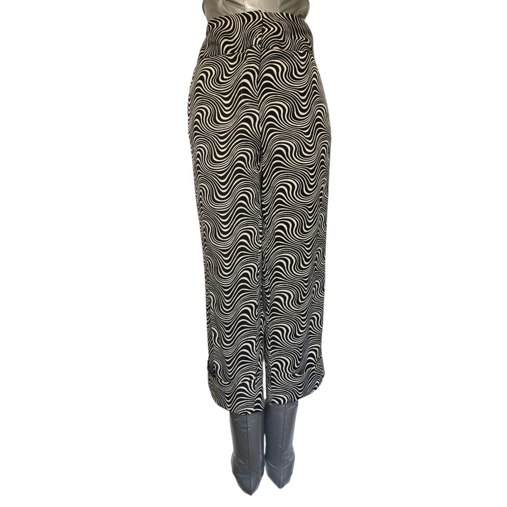 J Mclaughlin‎ Womens Crop Pants Black White Swirl Pattern Size 8 Silk Blend